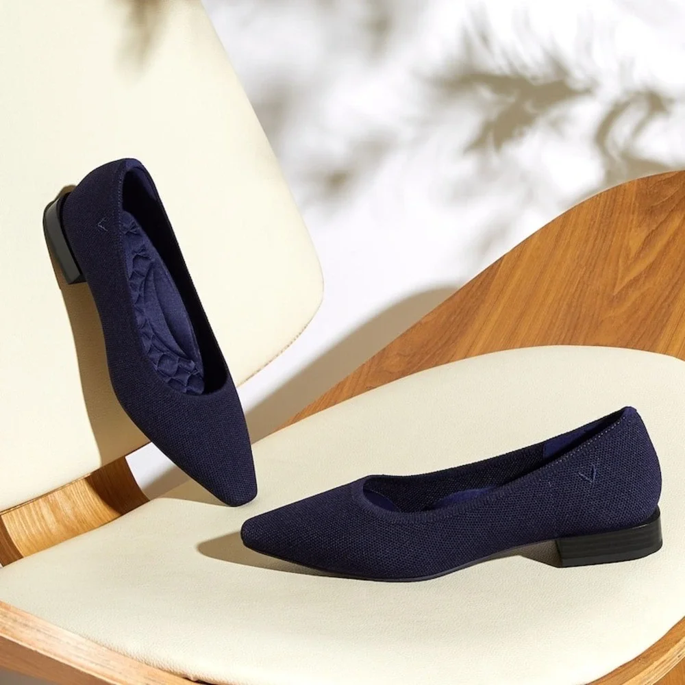 Vivaia Pointed-Toe Knit Block Heel Pumps‎ Comfortable Flats Shoes Size 8 EUR 39